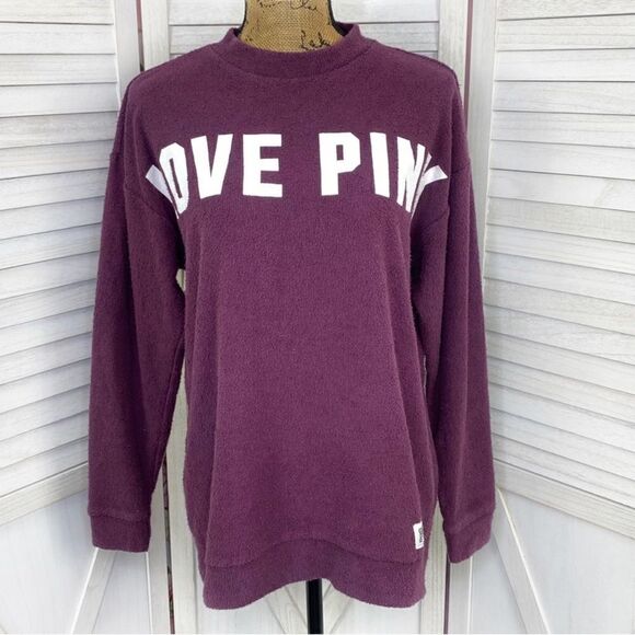 Pink by Victoria’s Secret Terrycloth Pullover Tunic Sweatshirt Maroon XS - Picture 1 of 11